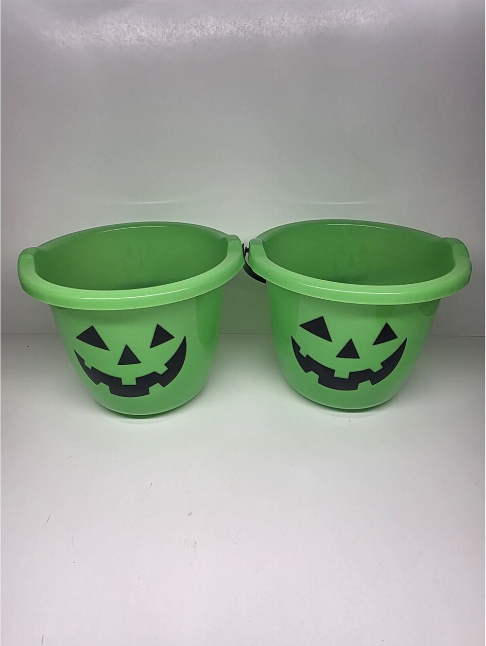 Green 2 Pack Jack O Lantern Pumpkin Trick or Treat Candy Bucket Pail 8"
